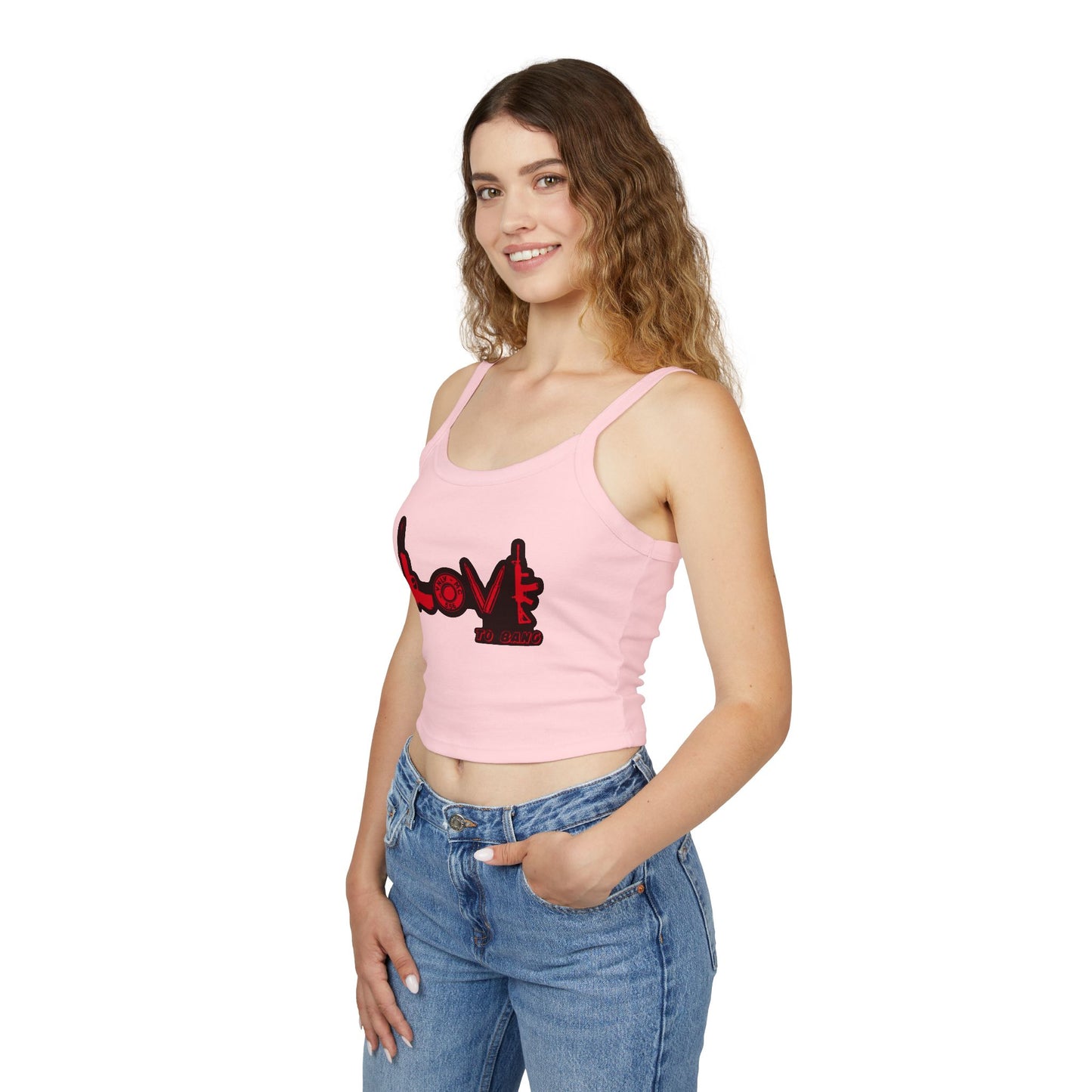 Women's Spaghetti Tank — Love to Bang Graphic Crop