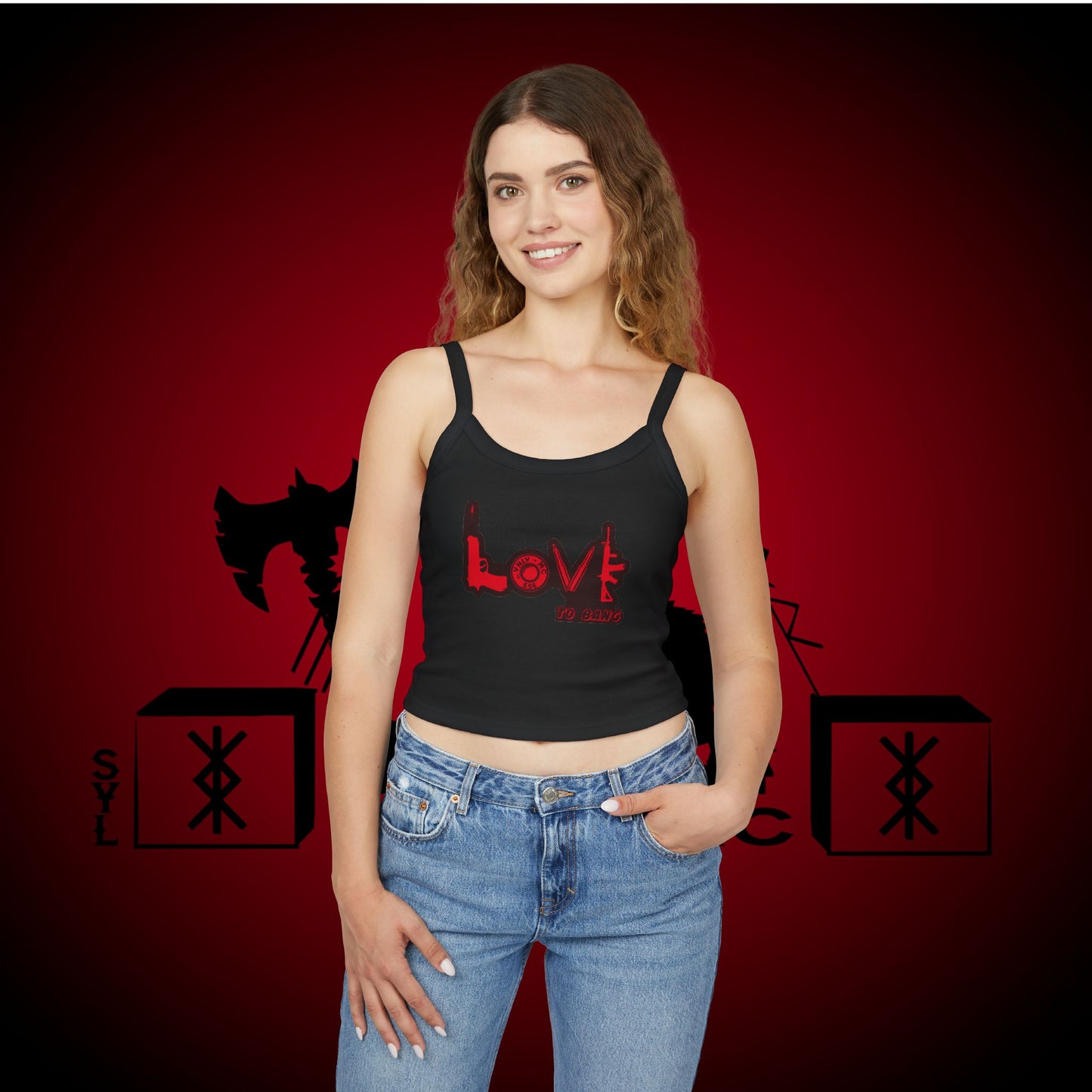Women's Spaghetti Tank — Love to Bang Graphic Crop