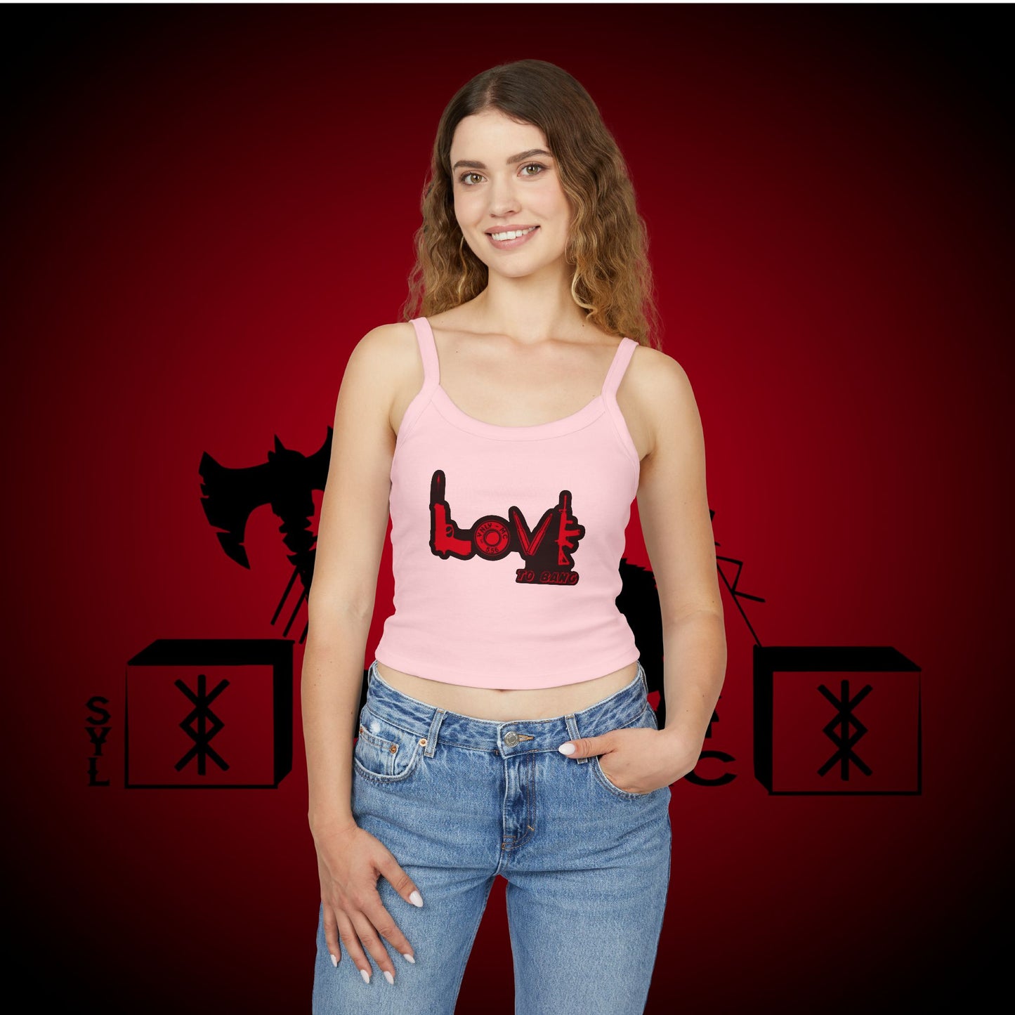 Women's Spaghetti Tank — Love to Bang Graphic Crop