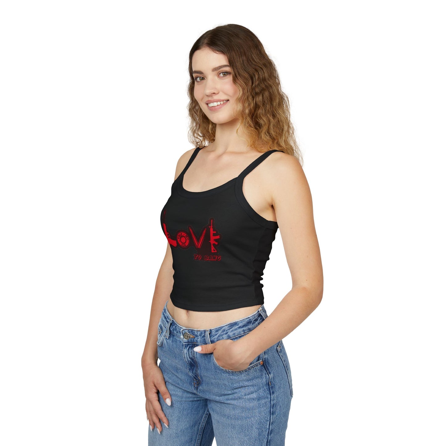 Women's Spaghetti Tank — Love to Bang Graphic Crop